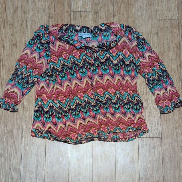 Jones New York Sport Multicolor Boho Decorative Tie Blouse Size XL - Picture 3 of 5